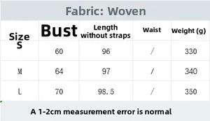 Detailed size chart for women's knit slip dress including bust and length measurements