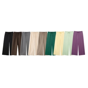 Linen V-neck blazer and wide-leg drawstring trousers set available in nine vibrant colors