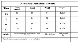 Größentabelle für ärmelloses kurzes Kleid 2480 mit Maßen in Zentimetern und Kilogramm