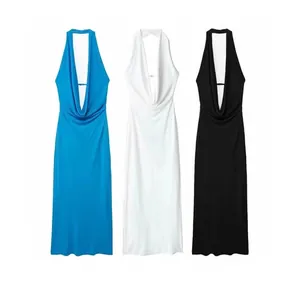 Elegant Halter Neck Cowl Neck Backless Maxi Dress For Women Sexy Ruched Bodycon Party Evening Vacation Long Dress