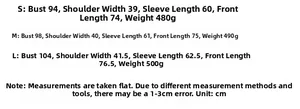 Detailed size chart for light gray casual blazer including chest and sleeve measurements