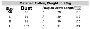 Detailed size chart for cotton summer shirt dress with chest and length measurements