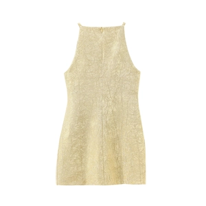 Ärmelloses plissiertes Neckholder-Minikleid in Champagnergold mit metallischem Glanz