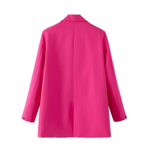Rear view of fuchsia blazer showing structured tailoring and back slit detail