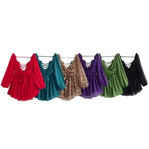 Off-shoulder long sleeve chiffon dress with waist tie in multiple vibrant colors