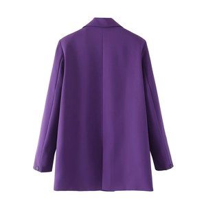 Rear view detail of the purple casual blazer showing classic tailoring and smooth fabric