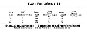 Detailed size chart for women street print loose jacket with S-XL measurements