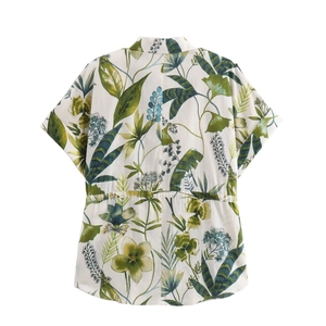 Ensemble d'été 2 pièces pour femmes avec chemise à imprimé tropical et pantalon droit