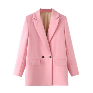 Women's chic light pink blazer with notch lapel and classic double-button design