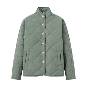 Veste matelassée vert sauge avec col montant et fermeture à boutons pour femme