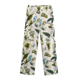 Pantalon d'été à taille haute et jambes larges avec imprimé tropical de palmiers