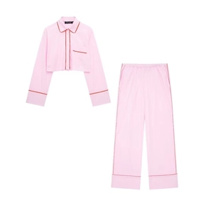 Ensemble de Pyjama Popeline Tendance pour Femmes Top And Bottom Chemise Manches Longues et Pantalon Large Streetwear