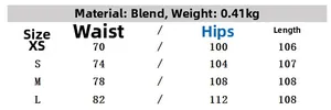 Size guide for slim fit tank top and neutral pants with waist, hip, and length measurements