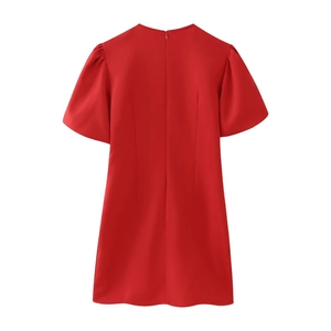 Rotes Kurzarm-Minikleid für Damen mit Herz-Ausschnitt und Rückreißverschluss
