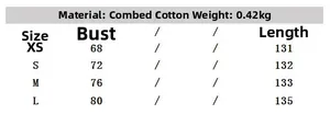 Size chart for tiered poplin dress with combed cotton specs and bust measurements