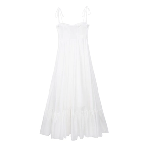 White tiered poplin sundress with a fitted bodice and ruffled hemline for women