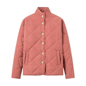 Veste matelassée rose poudré pour femme avec motif en losange et col montant chic