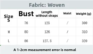 Size chart table for summer printed camisole maxi dress showing bust and length