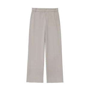 Women's high waist taupe straight-leg trousers with elegant pleated vertical center seams
