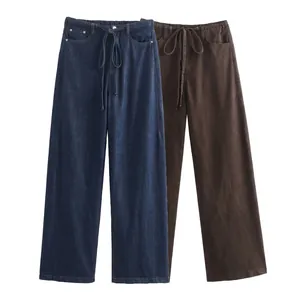 Pantaloni Donna a Vita Alta Gamba Larga Coulisse Casuale Vita Elastica Pantaloni Dritti Larghi Estate Streetwear Moda