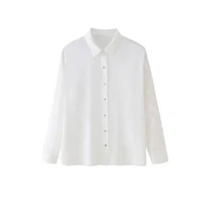 Women Embroidery Sleeve Linen Shirt White Long Sleeve Blouse Hollow Out Floral Lace Embroidery Single Breasted Casual Top