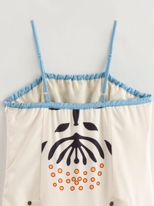 Detail of adjustable blue straps and invisible zipper on a summer floral print dress