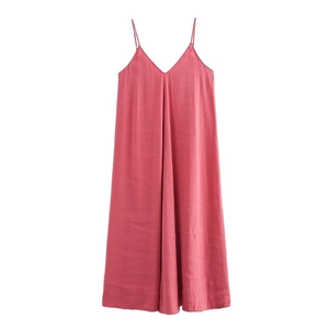 Dusty pink A-line midi dress with V-neckline and spaghetti straps for summer wear