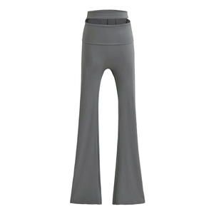Graue Yoga-Hose mit hoher Taille, Cut-out-Design und Schlag für Damen aus Stretch-Stoff