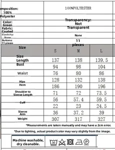 Size chart for floral V-neck maxi dress with 100% polyester material details and measurements