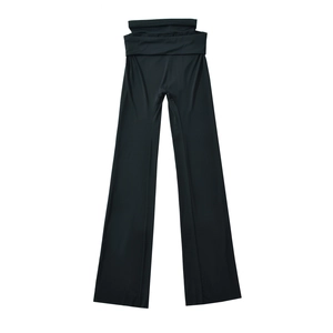 Schwarze High-Waist Yoga-Hose für Damen mit weitem Bein und umklappbarem Bund-Design