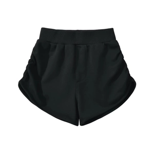 Women's summer black high waist athletic shorts with side ruched elastic waistband design