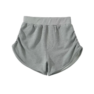 Women's light grey high waist athletic shorts with side ruched elastic waistband