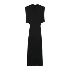 Robe longue noire ajustée en maille sans manches avec épaulettes et découpes latérales