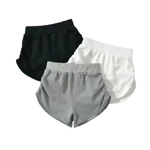 Women Casual High Waist Athletic Shorts Side Pleated Dolphin Shorts Summer Cotton Blend Yoga Gym Running Shorts
