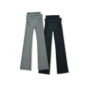 Damen High Waist Ausgestellte Yoga Hose Hohl Taille Slim Fit Elastische Micro Flare Hose Casual Sport Activewear Hose