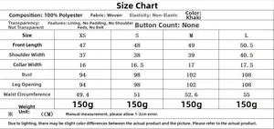 Tableau des tailles détaillé pour gilet sans manches brodé en polyester kaki pour femme