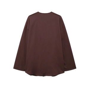 Ensemble d'été femme en coton lin marron foncé avec haut kimono et pantalon large