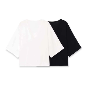 Top da Donna in Maglia Scollo a V Minimalista Mezza Manica Vestibilità Larga Casual Leggero Maglione in Poliestere