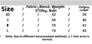 Detailed size chart for seamless tank top with measurements in cm for sizes XS to L