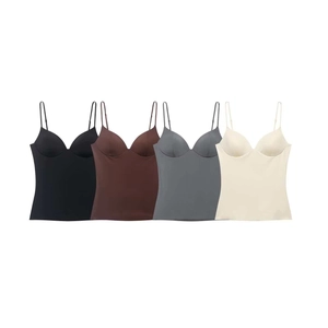 Minimalist seamless camisole with built-in pads in black, coffee, grey, and cream