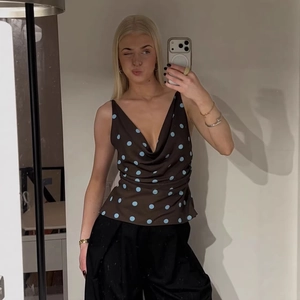Vintage Brown Blue Polka Dot Cowl Neck Camisole For Women Sexy Spaghetti Strap Satin Sleeveless Top Party Clubwear