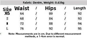 Guide des tailles pour pantalon en denim à taille haute avec mesures précises