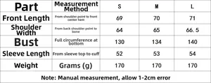 Size guide for black studded sheer shirt with detailed measurements and instructions