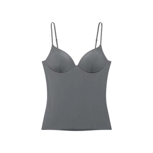Seamless dark grey V-neck camisole with built-in pads and adjustable straps