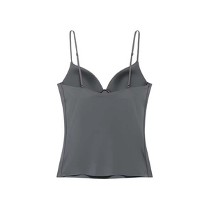 Detail of dark grey seamless camisole with adjustable straps and built-in bra pads