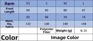 Size chart for women's checkered skirt showing length, waist, and hip measurements from XS to L