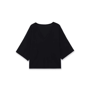 Top in maglia nera da donna con scollo a V profondo e vestibilità ampia minimalista