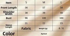 Detailed size chart for women's apricot knit cardigan with measurements in S, M, L