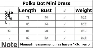 Tableau des tailles pour la mini robe à pois avec mesures détaillées en centimètres