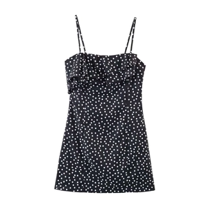 Robe Mini à Bretelles Vintage à Pois Pour Femmes Avec Volants Été Sans Manches Fines Bretelles Coupe Cintrée Sexy Robe De Fête
